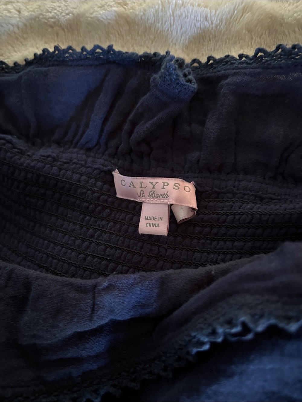 Calypso St. Barth Navy Smocked Bandeau Top